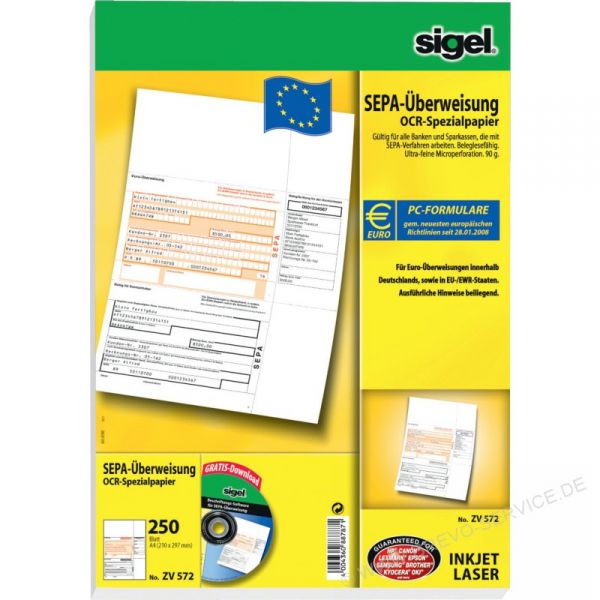Überweisung SEPA Sigel 250Bl.